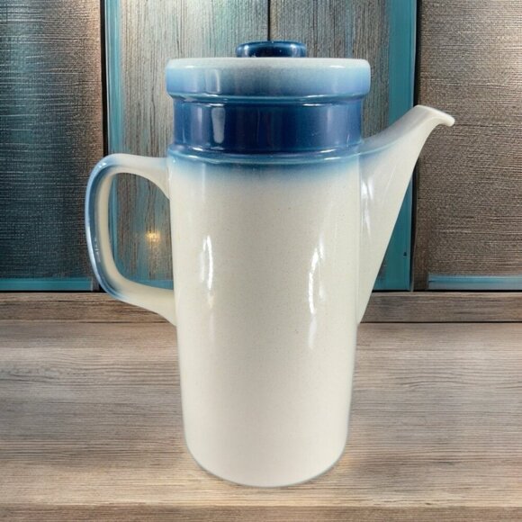 Wedgwood Blue Pacific Ceramic Teapot Coffee Pot Made in England Tall White Blue - Picture 1 of 15